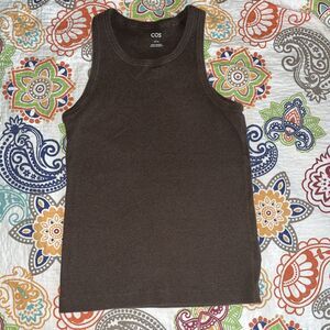 COS Brown Ribbed Slim Cotton Tank Top Large Women’s Minimalist Staple Tee
